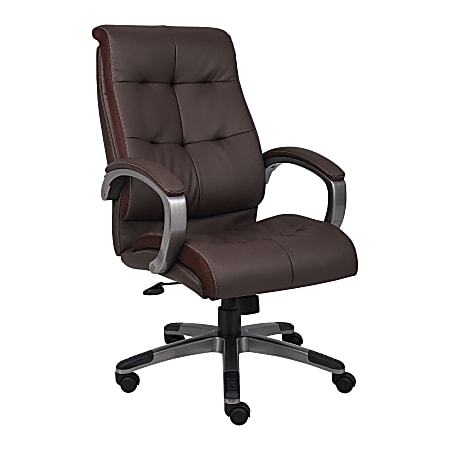 Lorell® Tufted Executive Bonded Leather Swivel Chair, Brown
