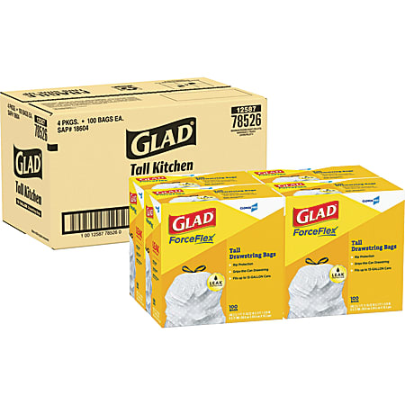 GLAD ForceFlex Tall Drawstring Trash Bags, 13 Gallon White Trash