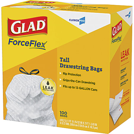 Glad CloroxPro ForceFlex Plastic Tall Kitchen Drawstring Trash Bags 13 ...