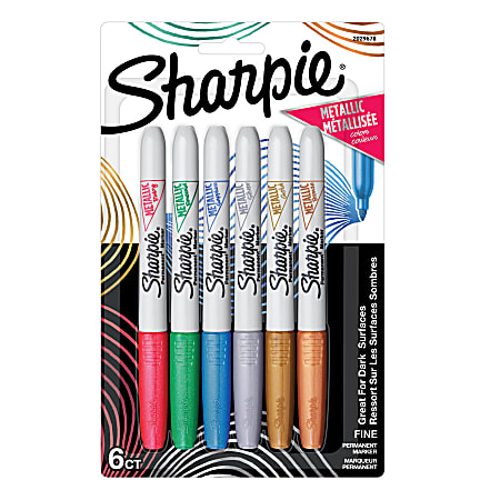 Sharpie Metallic Permanent Markers, Chisel Tip, Assorted Colors, 6 Count 