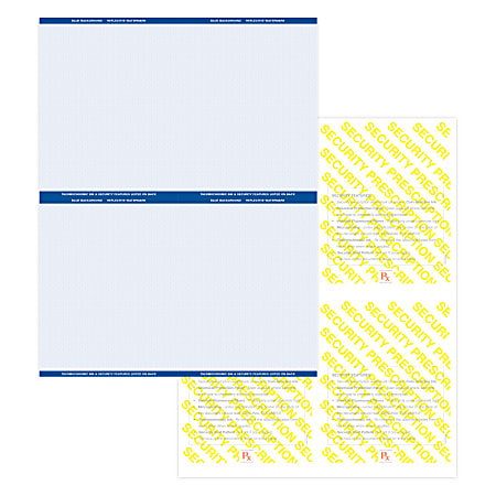 Medicaid-Compliant High-Security Perforated Laser Prescription Forms, 1/4-Sheet, 4-Up, 8-1/2" x 11", Blue, Pack Of 2,500 Forms