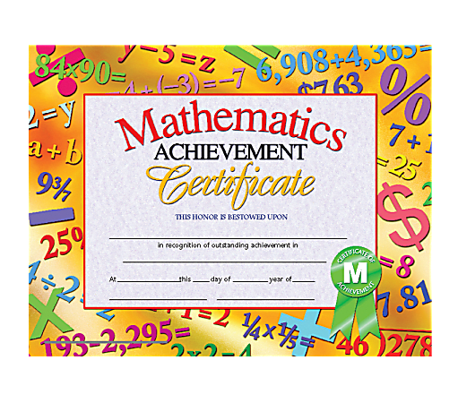 Hayes Publishing Math Achievement Certificate, 8-1/2" X 11", Pack Of 30