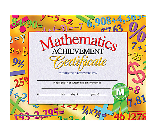 Hayes Publishing Math Achievement Certificate, 8-1/2" X 11", Pack Of 30