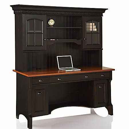 Christopher Lowell Shore Computer Credenza, 30"H x 62"W x 24"D, Antiqued Black/Rustic Cherry