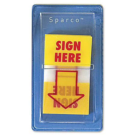 Sparco "Sign Here" Preprinted Self-Stick Flags, 1" x 1 3/4", Yellow, Pack Of 100