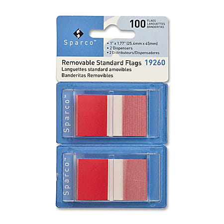 Sparco Removable Standard Flags In Pop-Up Dispenser, 1 3/4" x 1", Red, Pack Of 100