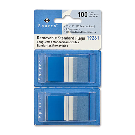 Sparco Removable Standard Flags In Pop-Up Dispenser, 1 3/4" x 1", Blue, Pack Of 100
