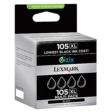 Lexmark™ 105XL High-Yield Black Ink Cartridges, Pack Of 4, 14N0843