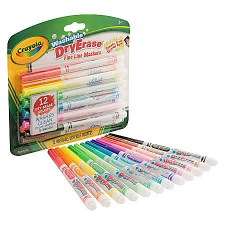Crayola Washable Dry Erase Fine Line Markers - Fine Marker Point - Bullet Marker Point Style - Assorted - 12 / Set Crayola Washable Dry Erase Fine Line Markers - Fine Marker Point - Bullet Marker Point Style - Assorted - 12 / Set