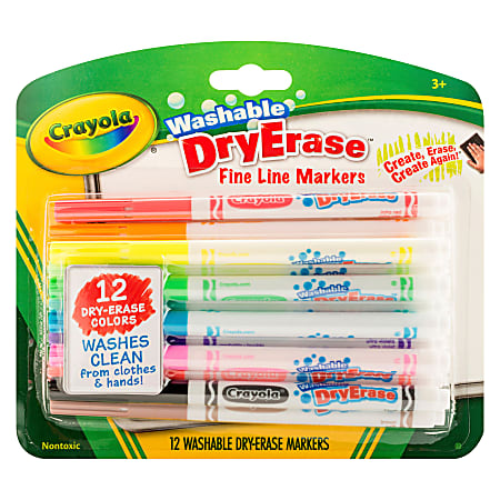Crayola Washable Dry Erase Fine Line Markers - Fine Marker Point - Bullet Marker Point Style - Assorted - 12 / Set Crayola Washable Dry Erase Fine Line Markers - Fine Marker Point - Bullet Marker Point Style - Assorted - 12 / Set
