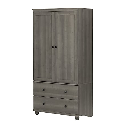 South Shore Hopedale 2-Drawer Storage Armoire, 1 Fixed Shelf, 3 Adjustable Shelves, Gray Maple