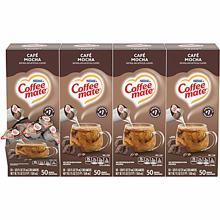 Coffee mate Caf&eacute; Mocha Nondairy Liquid Creamer Singles - Cafe Mocha Flavor - 0.38 fl oz (11 mL) - 200 Serving - 50/Box - 4 / Carton