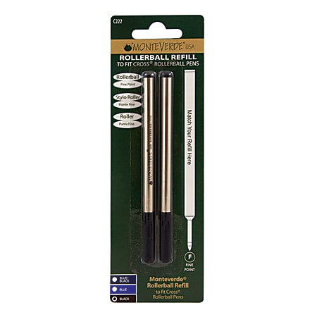 Monteverde® Rollerball Refills For Cross Rollerball Pens, Fine Point, 0.5 mm, Black, Pack Of 2 Refills