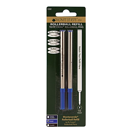 Monteverde® Rollerball Refills For Cross Rollerball Pens, Fine Point, 0.5 mm, Blue, Pack Of 2 Refills