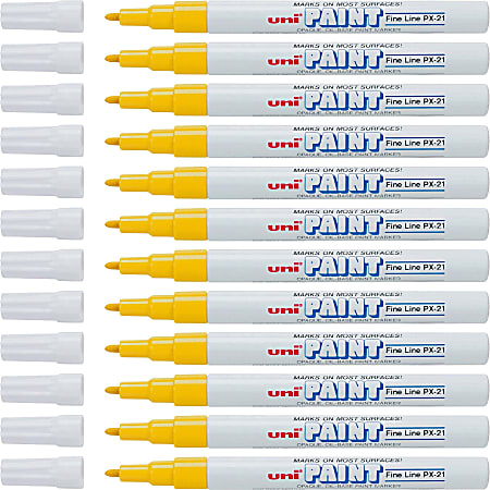 uni uni-Paint PX-21 Oil-Based Marker - Fine Marker Point - Yellow Oil Based Ink - 1 Dozen