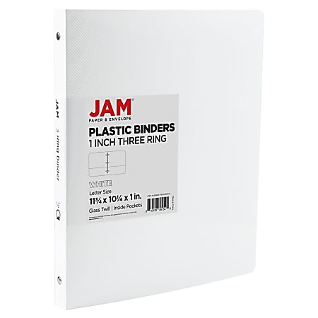JAM PAPER 3 Ring Plastic Binder, 0.5 inch, White, Sold Individually