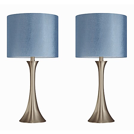 LumiSource Lenuxe Contemporary Table Lamps, 24-1/4”H, Gold & Teal Shade/Gold Base, Set Of 2 Lamps