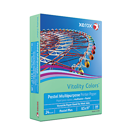 Xerox Vitality Colors Pastel Plus Color Multi Use Printer Copier Paper  Letter Size 8 12 x 11 Ream Of 500 Sheets 24 Lb 30percent Recycled Green -  Office Depot