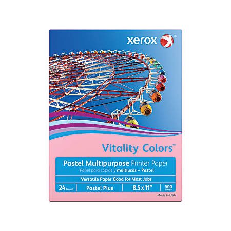 Xerox® Vitality Colors™ Pastel Plus Color Multi-Use Printer & Copy Paper, Pink, Letter (8.5" x 11"), 500 Sheets Per Ream, 24 Lb, 30% Recycled