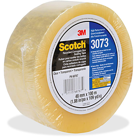 Scotch Recycled Corrugate Tape 3073 - 2.83" Width x 109.36 yd Length - 3" Core - Polypropylene Film Backing - Self-adhesive - 36 / Carton - Clear