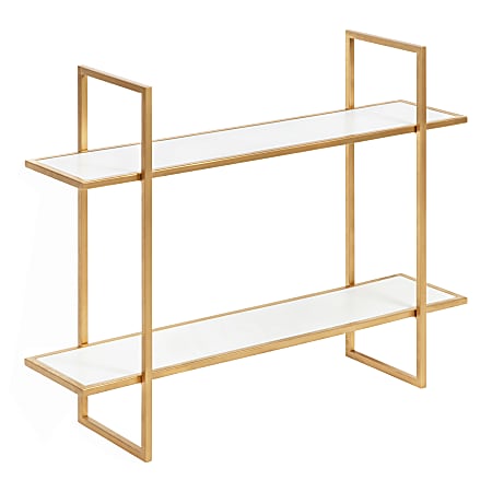 Kate And Laurel Leigh Wall Shelf, 24”H x 30”W x 8”D, White/Gold