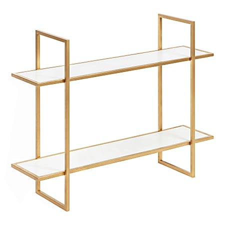 Uniek Kate And Laurel Leigh Wall Shelf, 24”H x 30”W x 8”D, White/Gold