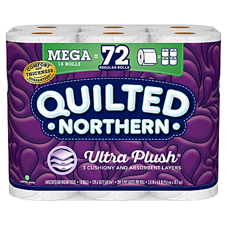 Quilted Northern® Ultra Plush® 3-Ply Mega Toilet Paper, 284 Sheets Per Roll, Pack Of 18 Rolls