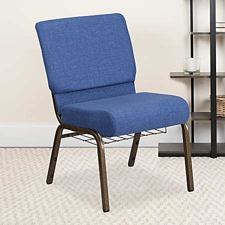 Flash Furniture HERCULES Series Church Chair With Book Rack, Blue/Gold Vein