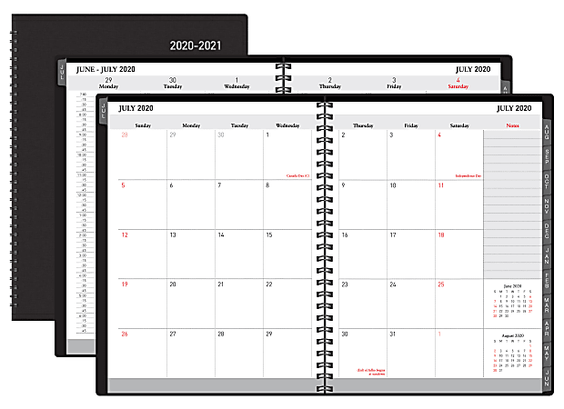 Office Depot® Brand Weekly/Monthly Academic Planner, Vertical Format, 8" x  11", 30% Recycled, Black, July 2020 to August 2021