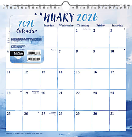 2026 DateWorks Spiral Wall Calendar, 12" x 12", Abstract Pastel, January To December, 269014OD