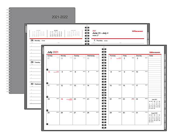 Office Depot® Brand Weekly/Monthly Academic Planner, 8-1/2" x 11", 30% Recycled, Gray, July 2021 to June 2022