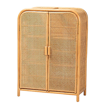 bali & pari Curacao 32"W Modern Bohemian 2-Door Storage Cabinet, Light Honey