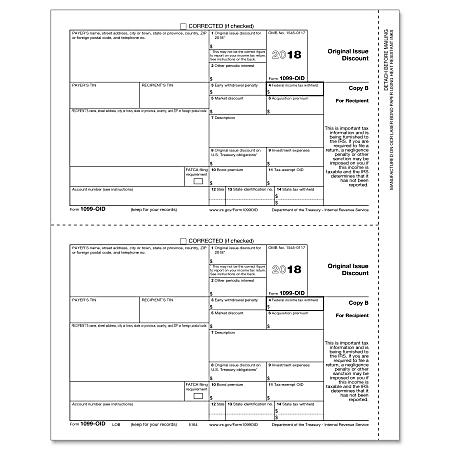 ComplyRight™ 1099-OID Inkjet/Laser Tax Forms, Recipient Copy B, 8 1/2" x 11", Pack Of 50 Forms