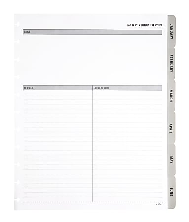 2025 TUL® Discbound Monthly Planner Refill Pages With 12 Tab Dividers, Letter Size, Gray, January To December