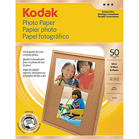 Kodak® Glossy Photo Paper, Letter Size (8 1/2" x 11"), 44 Lb, Pack Of 50 Sheets