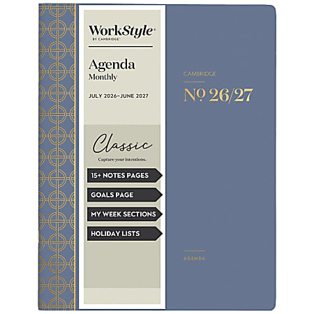 Mead Cambridge® WorkStyle® Classic Academic 2026-2027 Monthly Planner, Steel Blue, Large, 8 1/2" x 11"