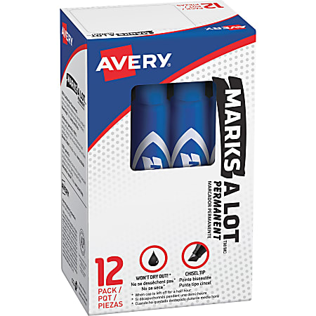 Avery® Regular Desk Style Permanent Markers - Regular Marker Point - 4.7625 mm Marker Point Size - Chisel Marker Point Style - Blue - Blue Plastic Barrel - 12 / Dozen
