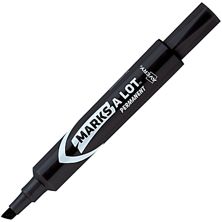 Avery® Regular Desk Style Permanent Markers - Regular Marker Point - 4.7625 mm Marker Point Size - Chisel Marker Point Style - Black - Black Plastic Barrel - 12 / Dozen