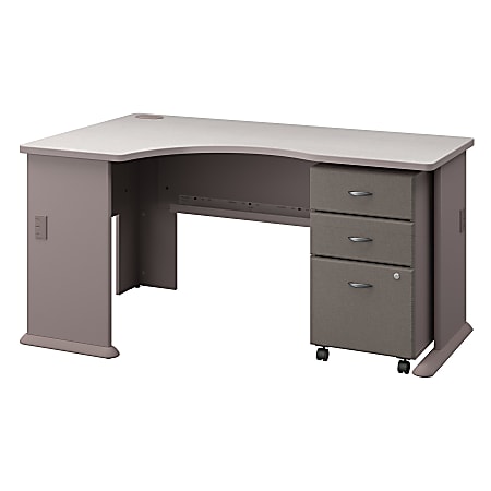 Bush Business Furniture Office Advantage Left Corner Desk With Mobile File Cabinet, Pewter/White Spectrum, Standard Delivery