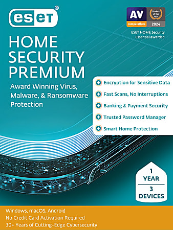 ESET Home Security Premium 2025, 3 Devices, 1 YR Subscription, PC, Download