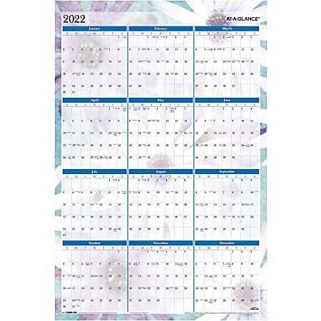 At-A-Glance Dreams Erasable Wall Planner - Julian Dates - Monthly - 1 Year - January 2022 till December 2022 - 24" x 36" Burgundy/Navy Sheet - 1" x 1.38" , 1.25" x 1.25" Block - Assorted