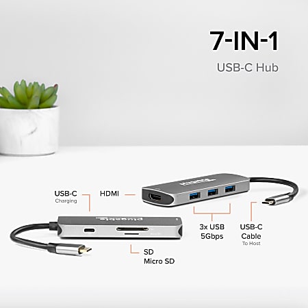 Plugable USB C Hub Multiport Adapter 7 in 1 Hub Compatible with