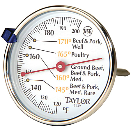 Taylor 5939N Meat Dial Thermometer - Easy-to-read Measurement - For Food - Stainless Steel