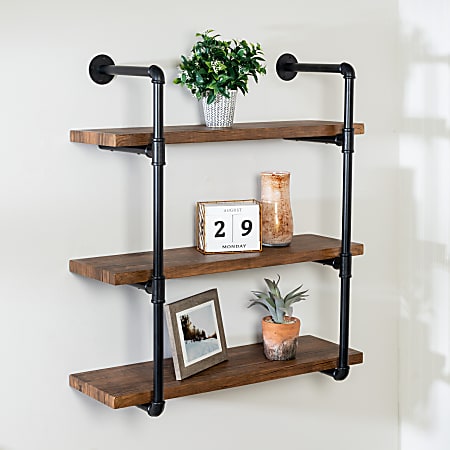 Honey Can Do 3-Tier Industrial Wall Shelf, 34-5/8”H x 12”W x 31-1/2”D, Black