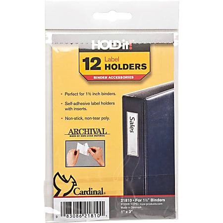 Cardinal® HOLDit!® Label Holders, 1" x 3", Pack Of 12