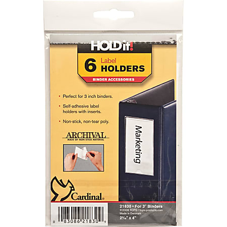 Cardinal® HOLDit!® Label Holders, 2 3/16" x 4", Pack Of 6