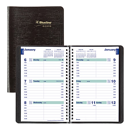 2025 Blueline Plan & Link™ Weekly Appointment Planner, 8" x 5", 50% Recycled, Black, January To December