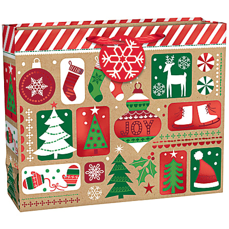 Amscan Christmas Festive Fun Horizontal Gift Bags With Gift Tags, Large, Pack Of 20 Bags