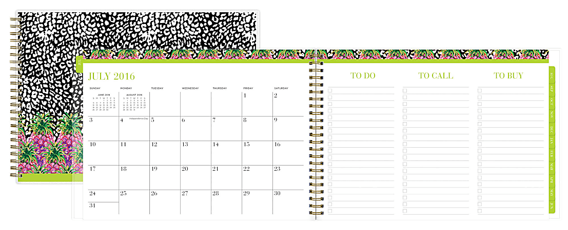 Nicole Miller Wire-O Weekly/Monthly Planner, 8" x 5 7/8", Wild Pineapple, July 2016 to June 2017