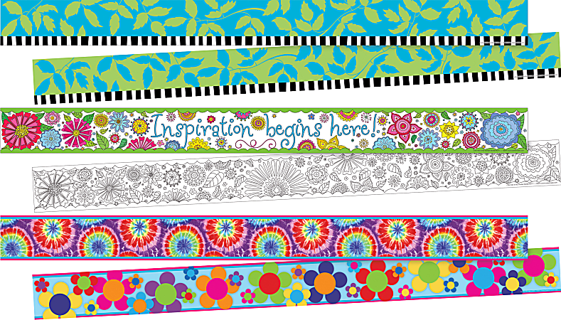 Barker Creek Double-Sided Borders, 3" x 35", Floral, 12 Strips Per Pack, Set Of 3 Packs